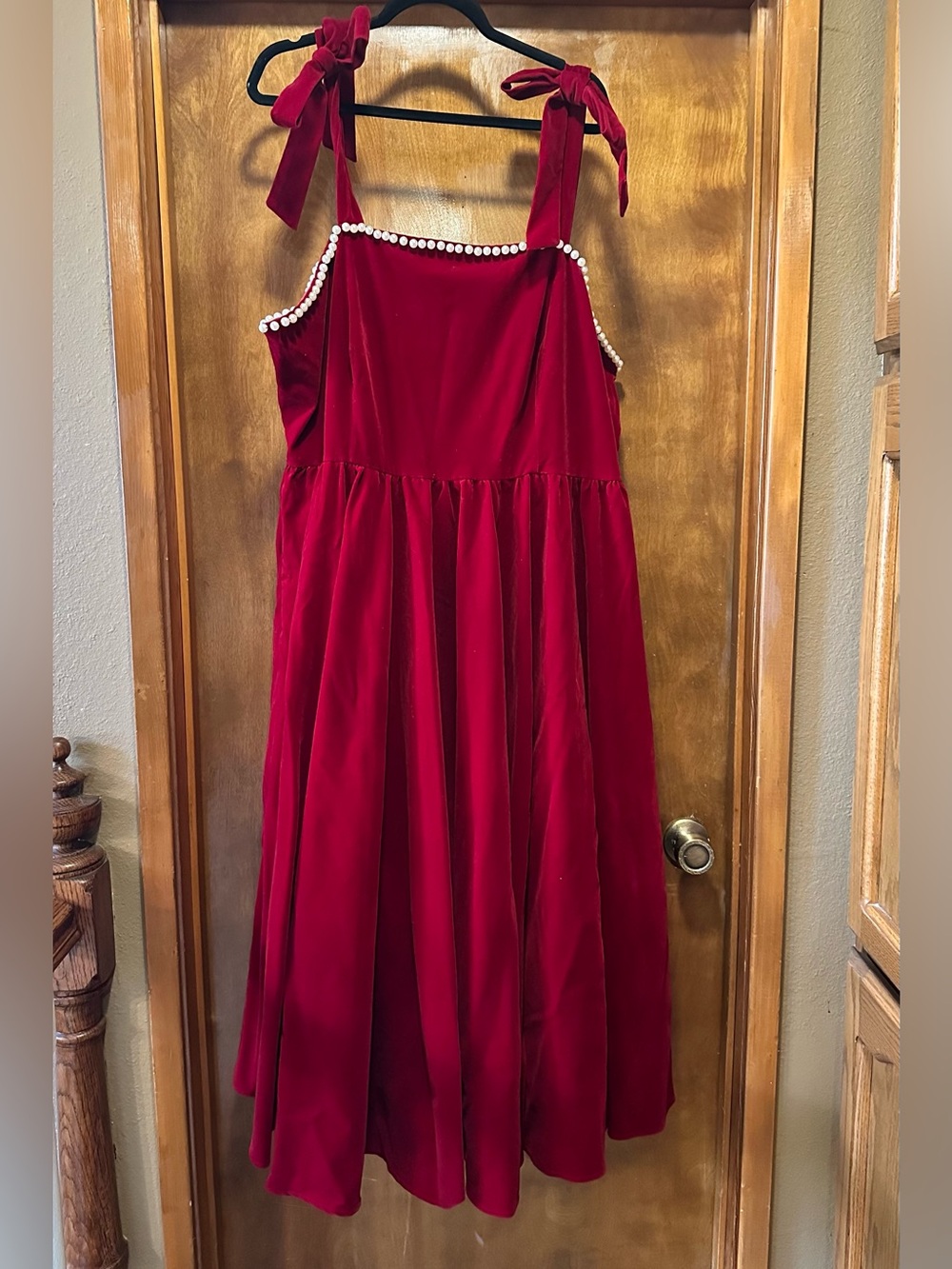 Jessakae Red velvet "Mary" Holiday dress Bows Pearls Trim plus size 2x
